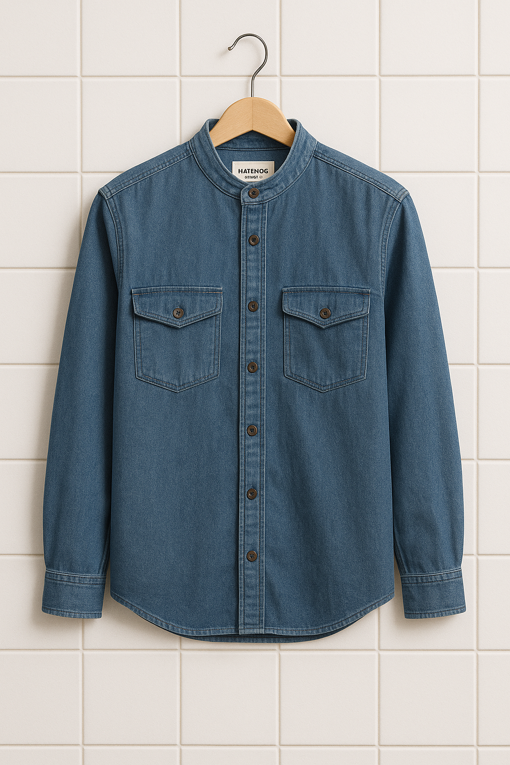 Mens Cotton Chambray Denim Pocket Detail Shirt HATMS28 - DB