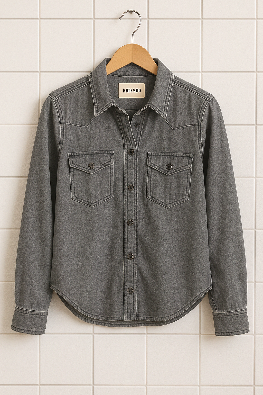 Womens Pocket Detail Denim Chambray Jacket HATWMJ1 - Grey