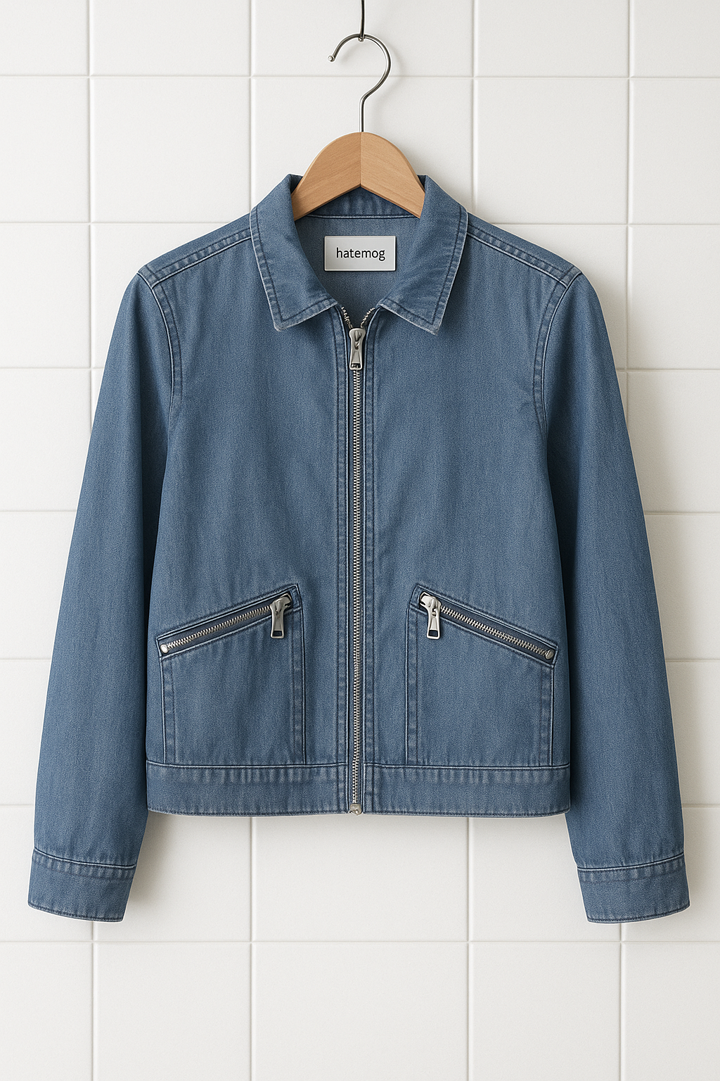 Womens Zip Detail Denim Chambray Jacket HATWMJ6 - Blue