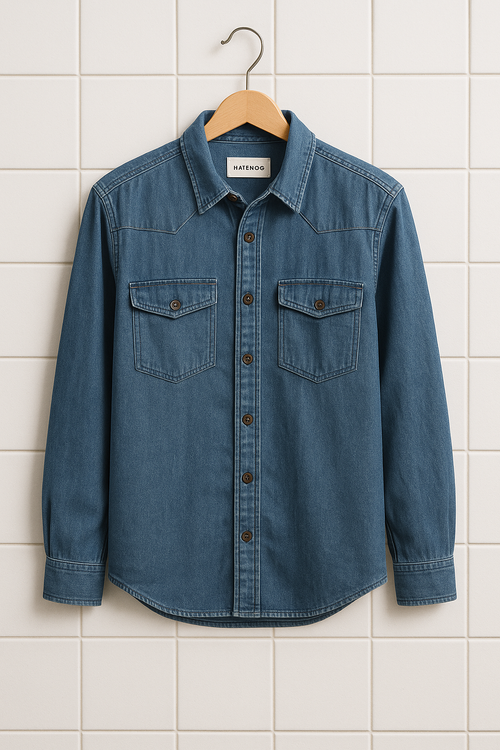 Mens Cotton Chambray Denim Pocket Detail Shirt HATMS27 - DB