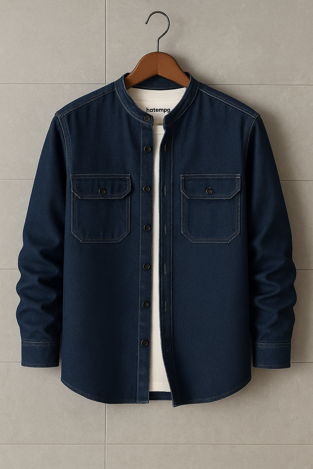 Mens Cotton Chambray Denim Pocket Detail Shirt HATMS31 - Blue