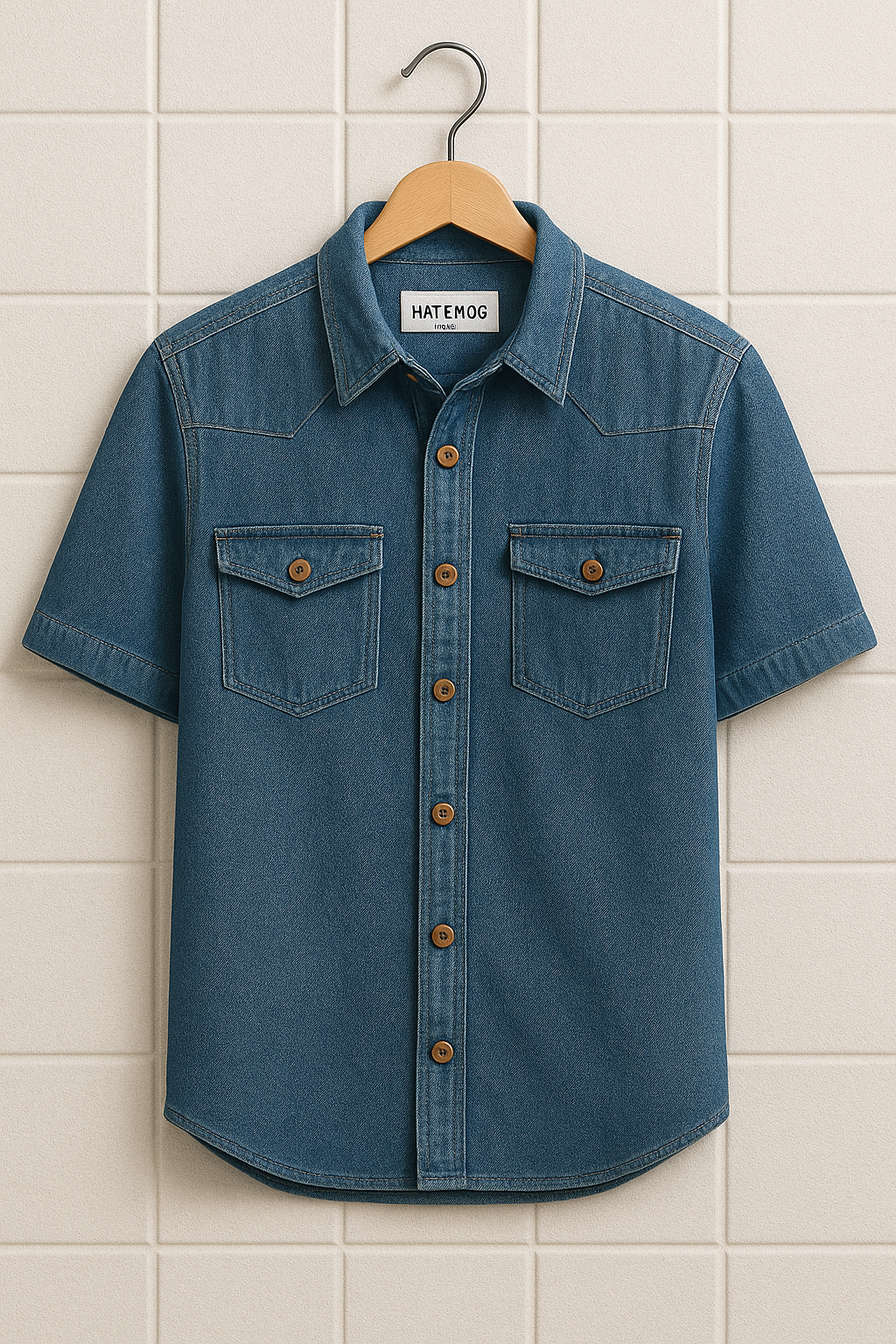 Mens Cotton Pocket Detail Denim Chambray Shirt HATMS29 - Blue