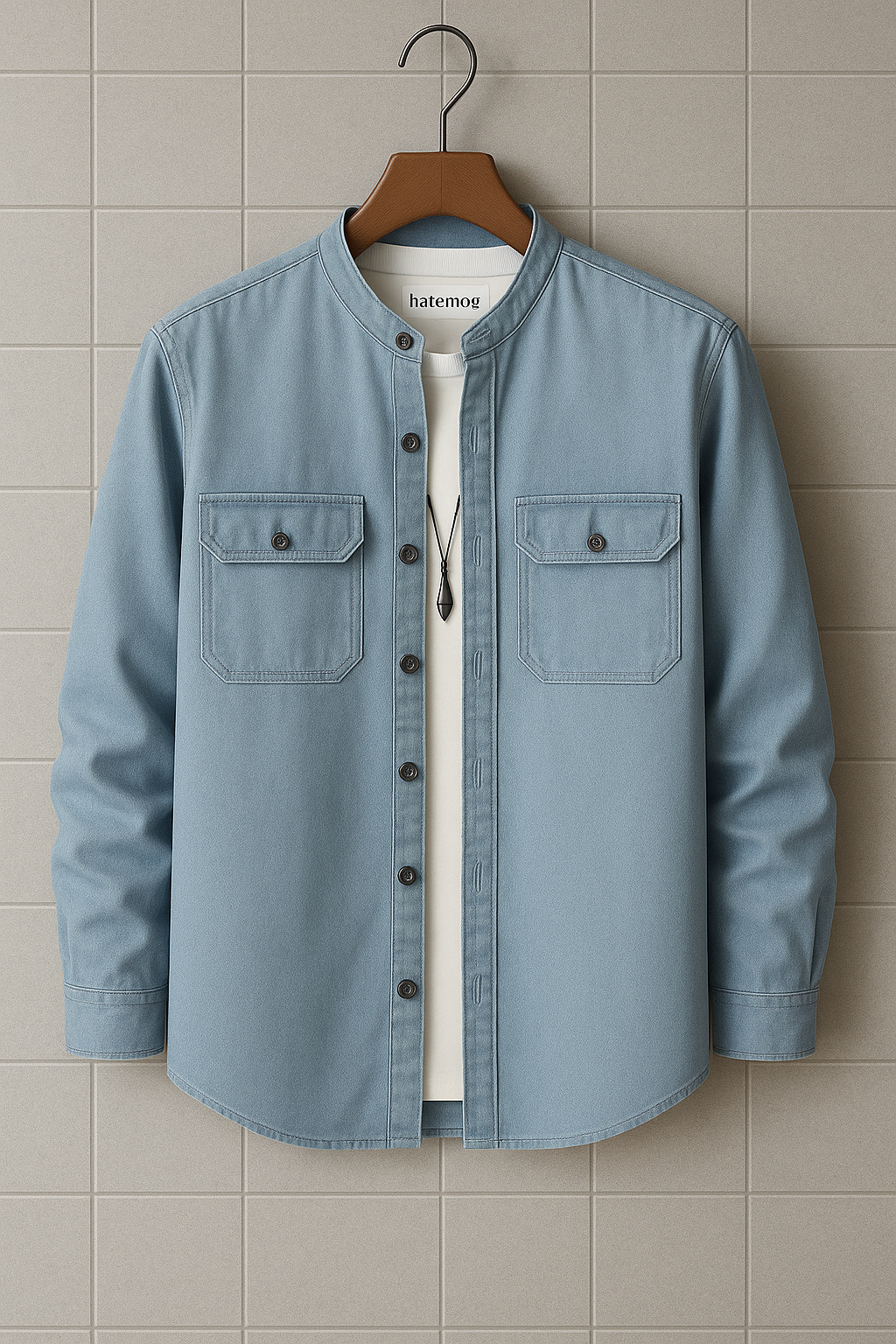 Mens Cotton Chambray Denim Pocket Detail Shirt HATMS30 - Blue