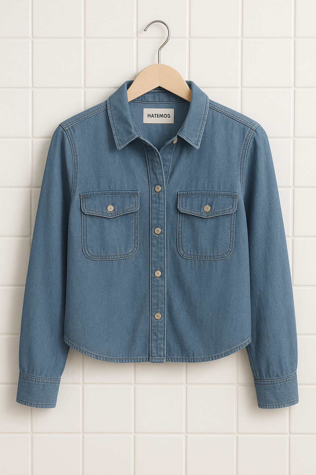 Womens Pocket Detail Denim Chambray Jacket HATWMJ3 - Blue