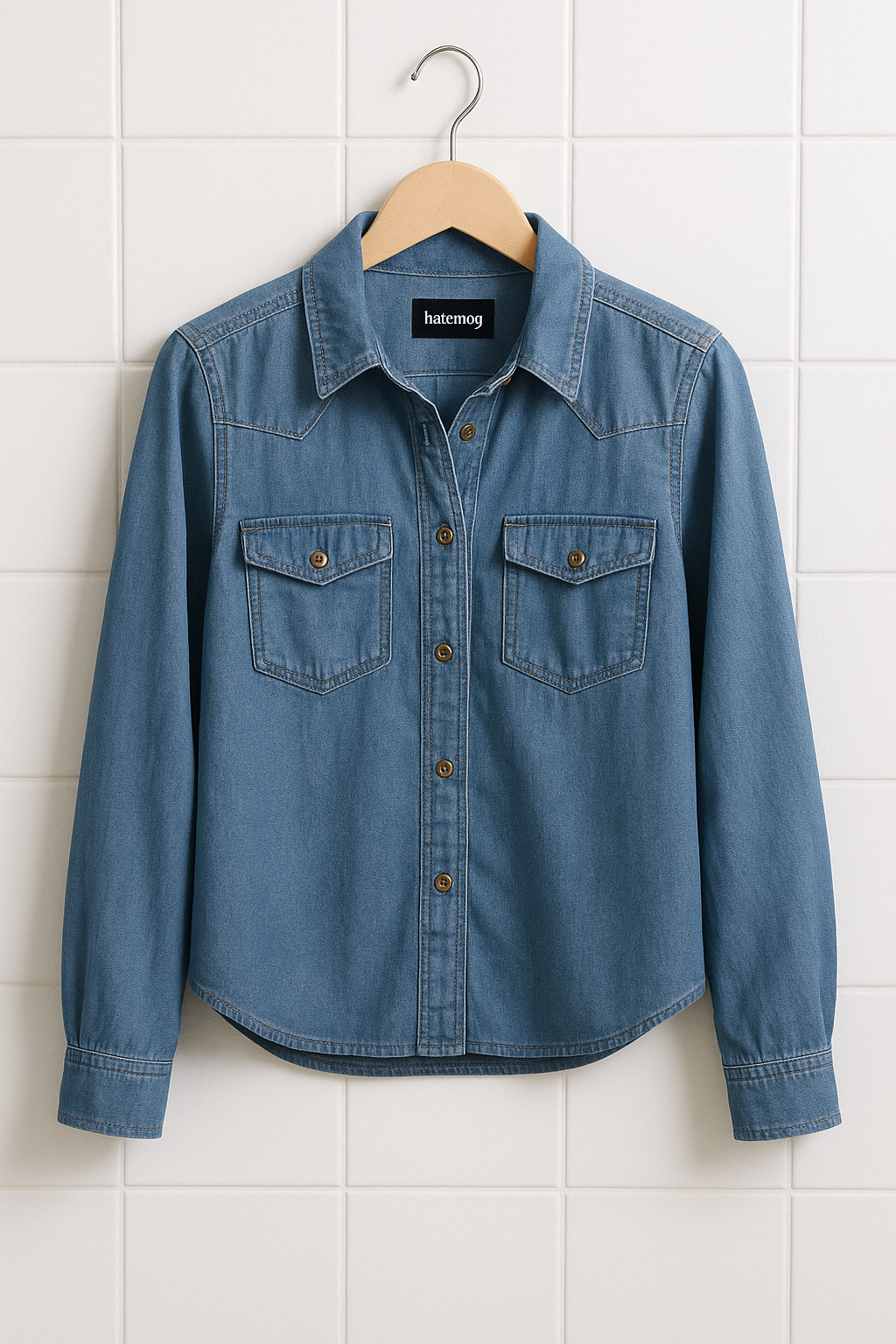 Womens Pocket Detail Denim Chambray Jacket HATWMJ2 - Blue