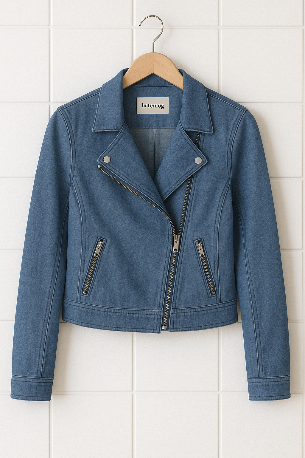 Womens Zip Detail Denim Chambray Jacket HATWMJ4 - Blue