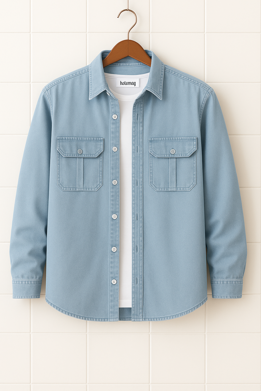 Mens Cotton Chambray Denim Pocket Detail Shirt HATMS24 - LB