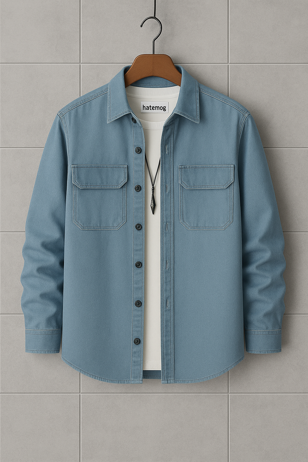 Mens Cotton Chambray Denim Pocket Detail Shirt HATMS29 - Blue