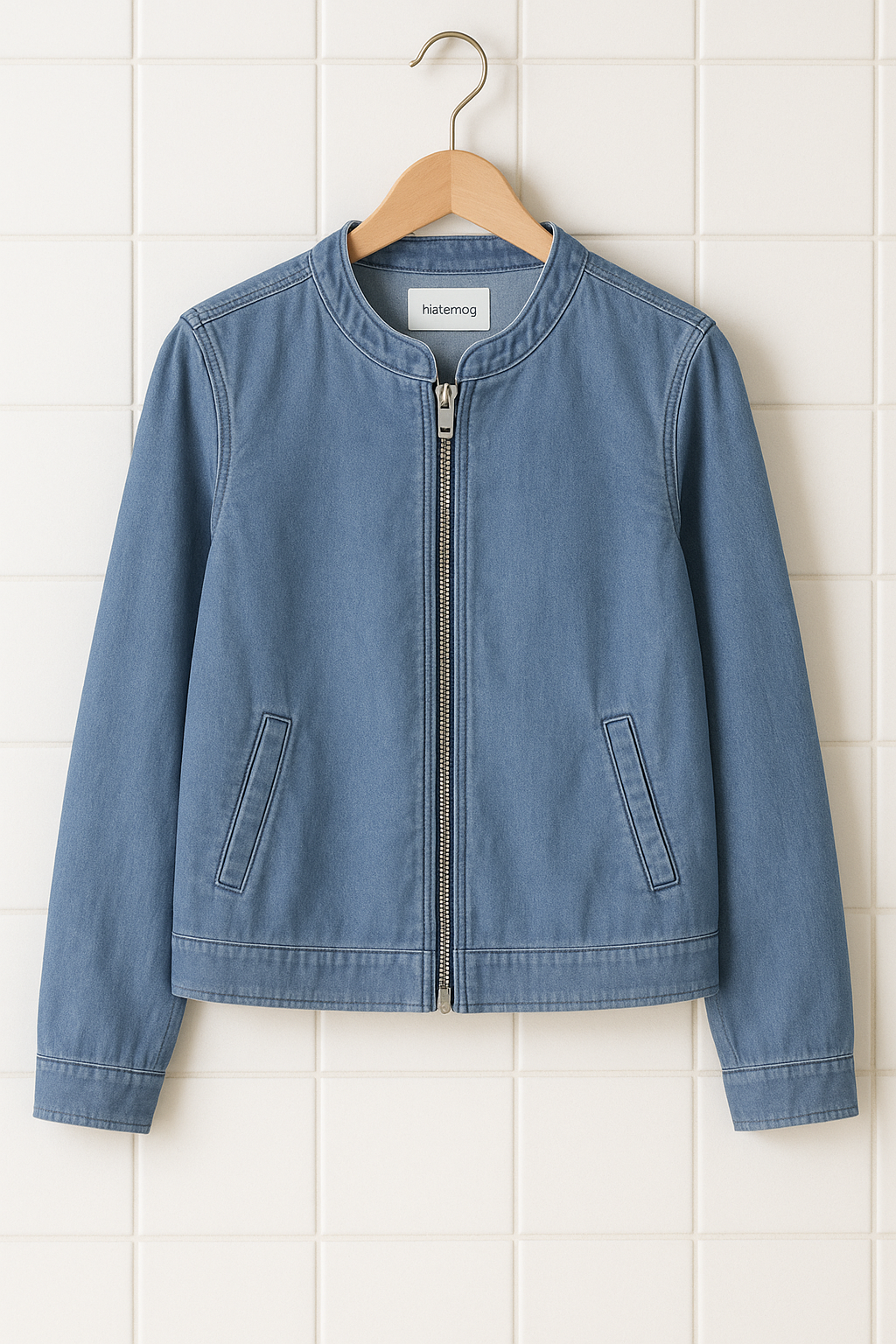 Womens Zip Detail Denim Chambray Jacket HATWMJ5 - Blue