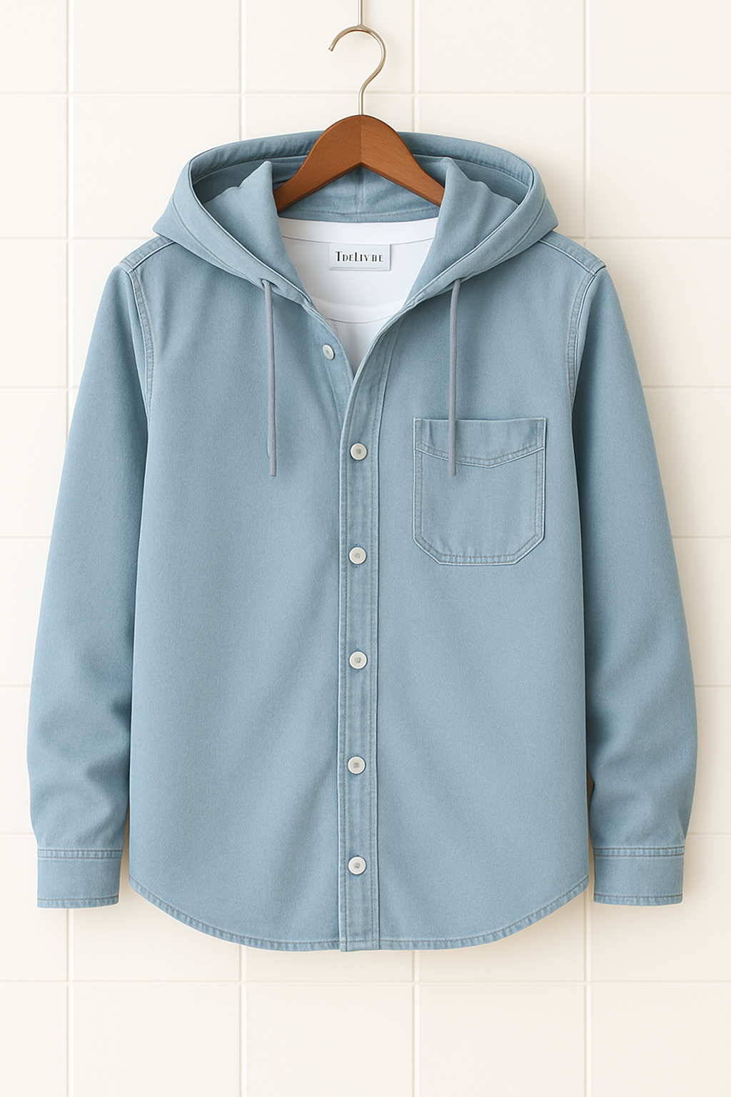 Mens Cotton Chambray Denim Pocket Hooded Detail Shirt HATMS26 - LB